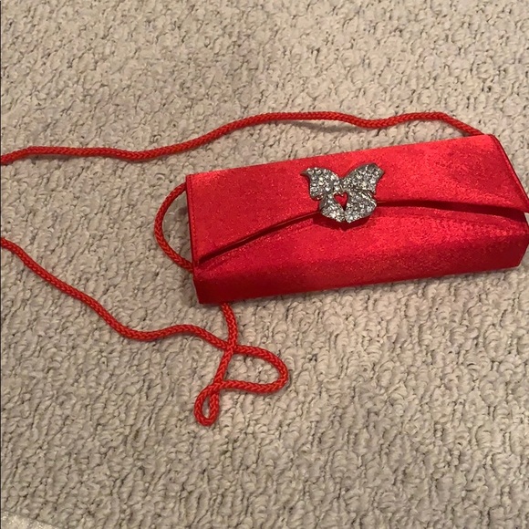 Red evening bag with rhinestone bow - Picture 7 of 8